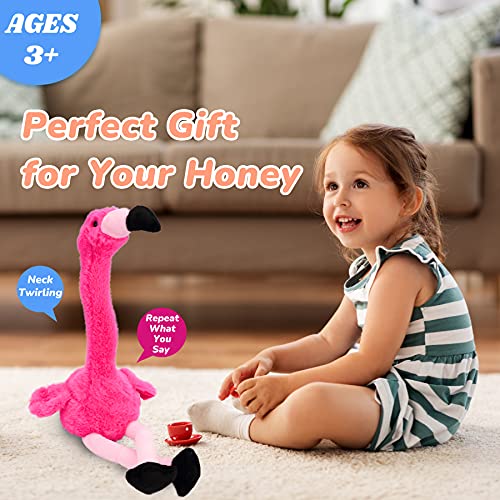 Hopearl Sprechender Flamingo Wiederholt Gesagtes Drehend Elektrisch Interaktiv Animiertes Spielzeug Sprechendes Plüschtier Geschenk für Kleinkinder Geburtstagsfest Urlaub, Rosa, 33 cm