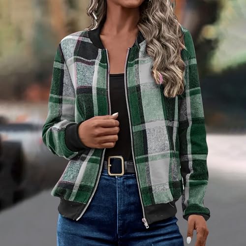 Womens Plaid Zip Up Cardigan Sweater Lightweight Bomber Style Jacket Fall Fashion 2025 Long Sleeve Blouse2