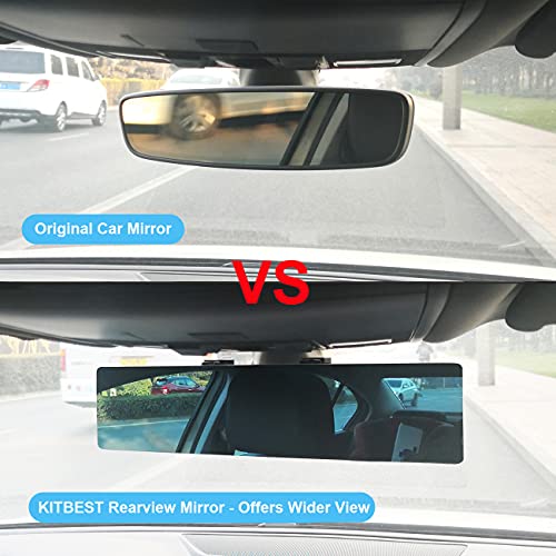 Rear View Mirror, Kitbest 12 Inch Anti Glare Car Interior Rearview Mirror, Universal Panoramic Rearview Mirror – Wide Angle – Convex Curve – Frameless– Clip On Original Mirror For Cars, Suv, Trucks #TOP1