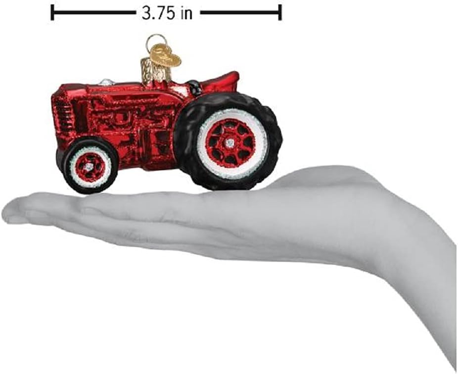 Old World Christmas Old Farm Tractor Glass Blown Ornament for Christmas Tree, Handcrafted Holiday Decoration, Farm Animal Collection
