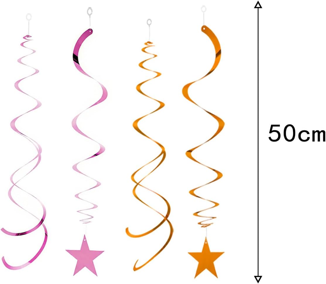 GAKA Pink and Orange Foil Hanging Ceiling Swirls Garland,Star Swirl Streamer Decorations for Birthday,Anniversary,Graduation Party Supplies(24Pcs)