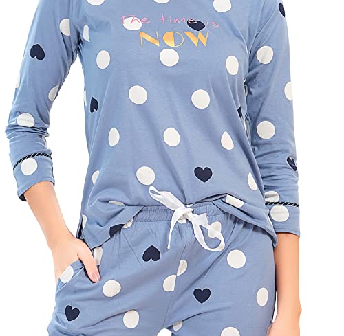 Image of LOTIK Women's Cotton Smile Printed Top & Payjama Full Sleeve Loungewear Night Suit Set