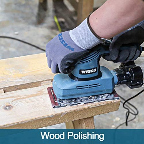 Sander, WESCO 240W 1/3 Sheet Sander with Aluminum Base, 11000RPM 7 Variable Speeds Electric Sander for Wood with Dust Collection Box,Fast Paper Clamping Mechanism,80/100/120P Sandpaper