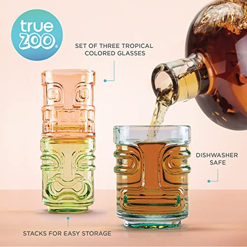 True Zoo Tiki Shot Glasses For Cocktails - Stackable Tropical Glassware Shot Glass Set, Tiki Colored Glass, Holds 2 Ounces, Multicolor, Set Of 3 #TOP1