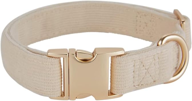 Soft Dog Collar with Metal Buckle Adjustable Durable Comfort Corduroy Collars for Large Medium Small Dogs, White