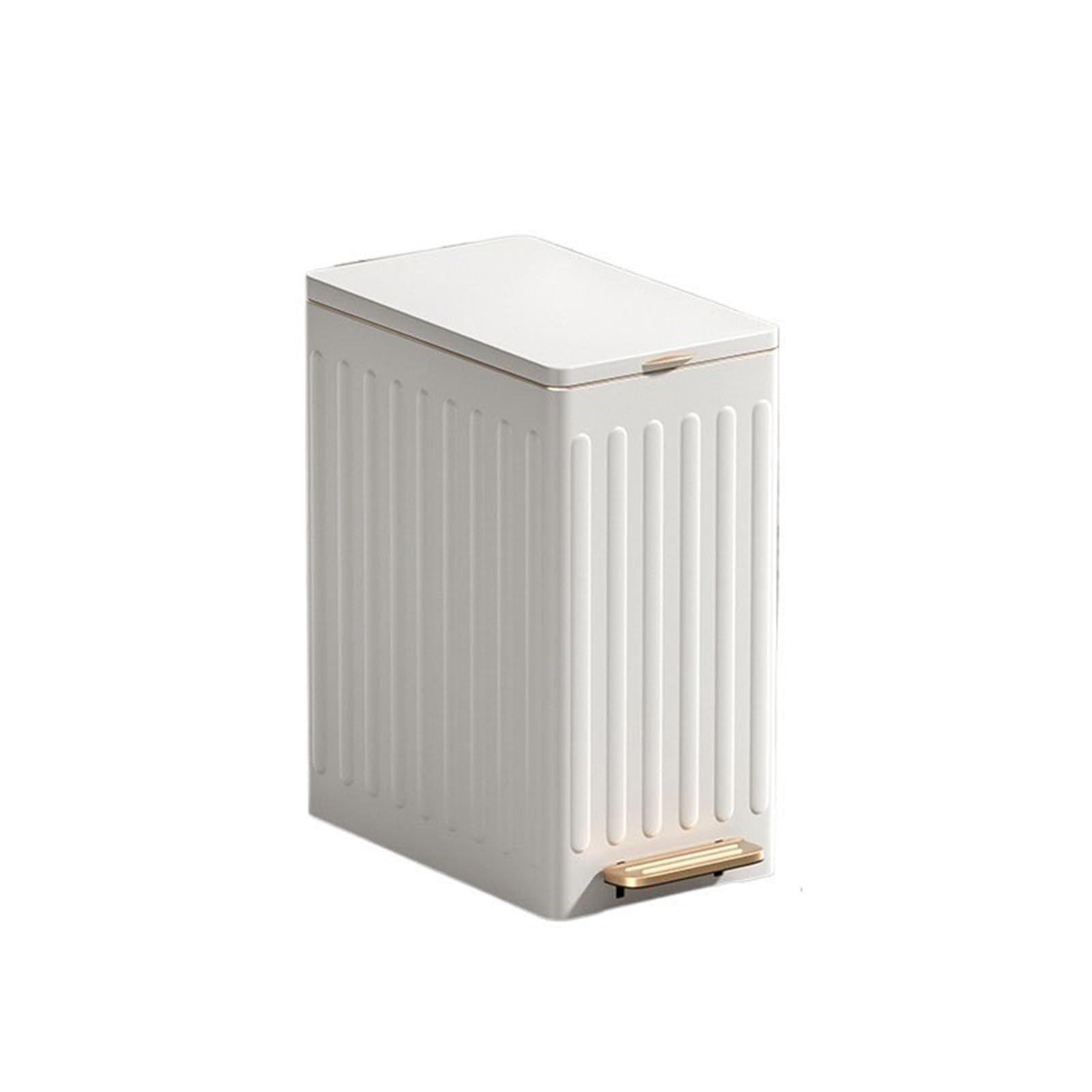 Dustbin Small Bathroom Trash Can with Lid, Slim Garbage with Foot Pedal, Wastebasket for Office(White)