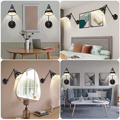 Wimisom Wall Sconces Sets Of 2, Retro Industrial Wall Lamps, Modern Black Wall Sconces Lighting, 240 Degree Adjustable Antique Arm Swing Wall Lamp For Bedroom Bathroom Hallway Porch #TOP5