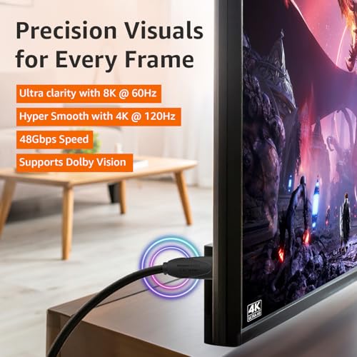 Image of Amazon Basics Pro Series 8K HDMI 2.1 Cable - 15 Feet | 8K 60Hz HDR, 4K 120Hz, High Speed 48Gbps with Ethernet, eARC, 3D, HDCP 2.3 | Compatible with PS5, Xbox, Roku, Apple TV, Switch, PC