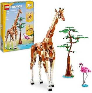 LEGO Creator 3w1 Dzikie zwierzęta safari, żyrafa do przebudowania na gazele lub lwa, zabawka z klocków dla dzieci od 9 lat, dziewczynki i chłopca, z flamingiem i motylem, prezent przyrodniczy, 31150