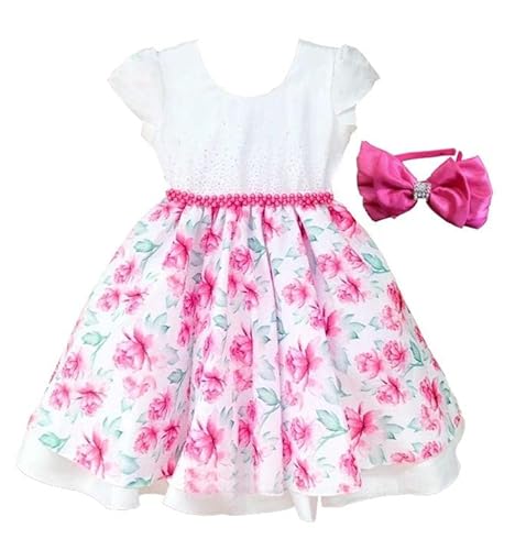 Vestido de Festa Floral Infantil Luxo Com Tiara GG 11-12