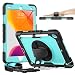 Timecity New iPad 7th Generation Case (iPad 10.2 Case 2019) with Screen Protector Pencil Holder Rotating Kickstand Hand/Shoulder Strap.Rugged Durable Tablet Cover for iPad 10.2 inch-Black+Light Blue