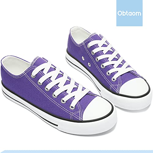 Obtaom Womens Canvas Fashion Sneakers Cute Low Top Shoes Comfortable Canvas Walking Flats For Lady(Dark Purple,Us5) #TOP5