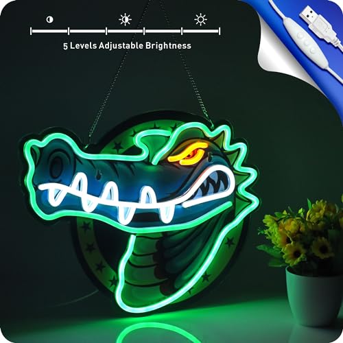 Image of IMTATTO Alligator neon sign crocodile LED light for wall decor, USB powered, bar pub store club garage bedroom, home artwork