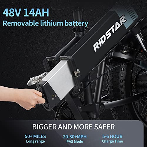 Ridstar Electric Bike For Adults, 1000W 28Mph Electric Mountain Bike, 20" Fat Tire E-Bike 48V/14Ah Foldable Electric Bicycle For Men Women With Battery Removable #TOP3