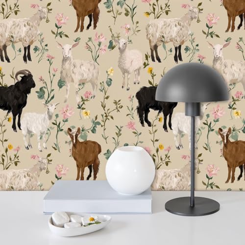 FUIENCFKE Peel and Stick Wallpaper Rustic Farmhouse Western Goat Floral