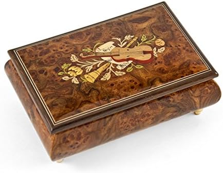 Charming 30 Note Hand Made Walnut Instrument Theme Wood Inlay Music Box - Tennessee Waltz