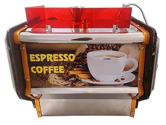 Image of RAJ KIING Professional Espresso Coffee Machine, Stainless Steel, 14 Inches, Commercial Grade, 150 Cup Capacity, Red Top Panel