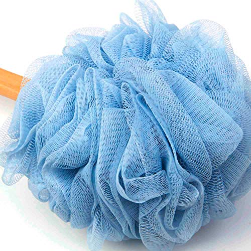 Arswin Loofah Back Scrubber For Shower, Wooden Long Handle Bath Sponge Lufa Shower Brush, Soft Nylon Mesh Back Cleaner Washer, Women & Men Exfoliating Luffa Pouf On A Stick For Body (Blue) #TOP3