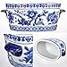 Blue and White Ceramic Planter Pot – Vintage Floral Oval Cachepot Vase for Indoor Plants, Flowers & Succulents – Glazed Chinese Porcelain Style Decorative Bowl – 7.4