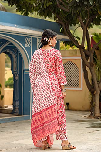 Image of Vaamsi Women's Pure Cotton Floral Printed Anarkali Kurta Set With Dupatta | kurta sets for woman