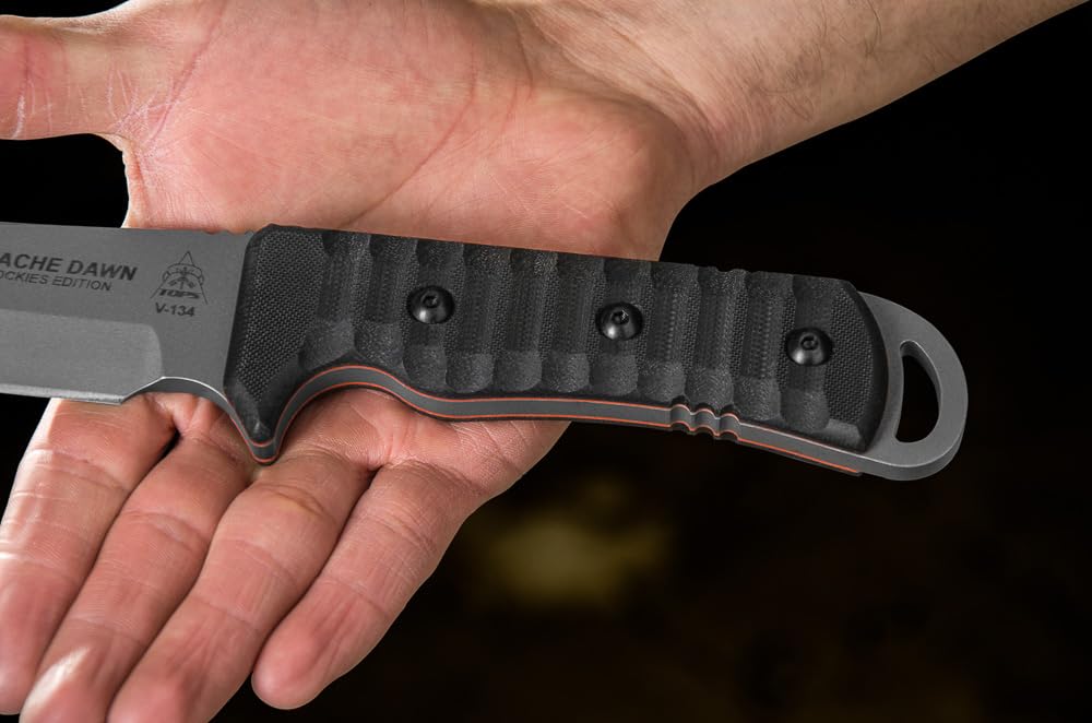 Tops Knives Apache Dawn Rockies Edition Full Tang Fixed Blade- Tumble Finish- Olive Drab MIL-SPEC Nylon Sheath Black — view 7