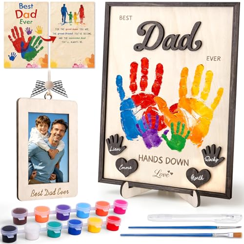 Miucat 12 Fathers Day Crafts Gifts from Kids Personalized DIY Best Dad Ever Hands Down Gift Art Craft Frame with Paints Family Keepsake for Daddy Papa with Kids Names