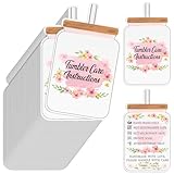 Sureio 200 Pieces Tumbler Cup Cards, Cup Care Instructions Cards, Tumbler Care Cards, Cup of Care Mug Insert for Business, Customer Directions Cards, Online Shop Package Insert(Flower Style)