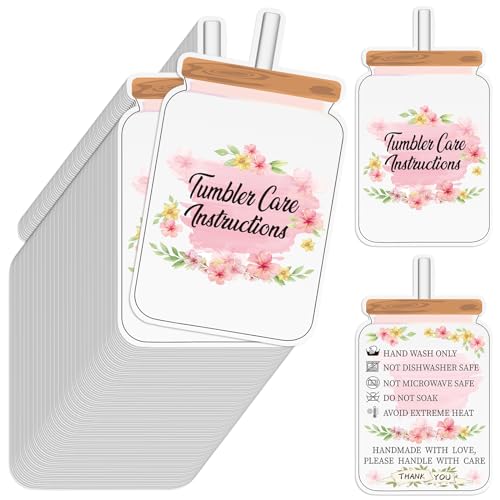 Sureio 200 Pieces Tumbler Cup Cards, Cup Care Instructions Cards, Tumbler Care Cards, Cup of Care Mug Insert for Business, Customer Directions Cards, Online Shop Package Insert(Flower Style)