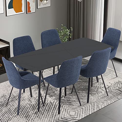 WILLIAMSPACE 70\" Dining Table with Sintered Stone Top and Metal Legs, Modern Slate Kitchen Dining Table for Living Room, Dining Room, Home and Office (Black)