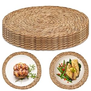 Round Woven Placemats, 7Pcs 30cm Handwoven Wicker Placemats Set, Heat Resistant Natural Rattan Placemats, Braided Wicker Table Mats for Dining Table, Home, Party, Wedding