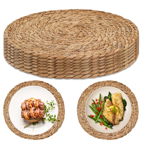 Round Woven Placemats, 7Pcs 30cm Handwoven Wicker Placemats Set, Heat Resistant Natural Rattan Placemats, Braided Wicker Table Mats for Dining Table, Home, Party, Wedding