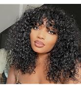 INSBEAUTY Jerry Curly Human Hair Wigs With Bangs 200% Density Virgin Human Hair Glueless Scalp Ba...