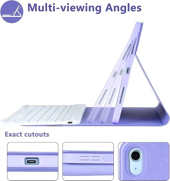 UnDePlus Samsung Galaxy Tab S10 Lite FE/S10/S9 FE/S9 ile uyumlu Kılıf Kablosuz Klavyeli Case Mobax Türkçe(12.4inç Değildir) Lila
