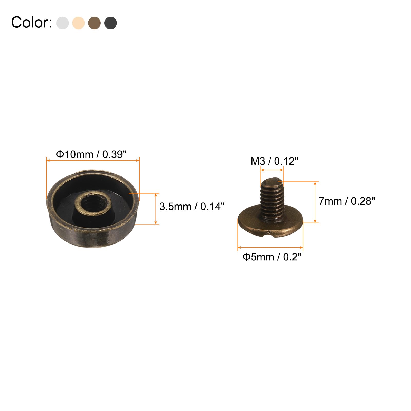 HARFINGTON 20set Flat Head Stud Spike 10mm Alloy Purse Feet Handbag Nail Head Stud Flat Buckle Button Cap Rivets Round Wheel Buckles Tool Set for DIY Leather Craft, 4 Colors