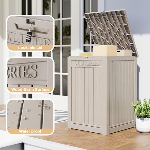 MAIUSCOLI 48 Gallon Resin Package Delivery Box - Rust & Moisture Resistant, Lockable, Waterproof Deck Box for Porches, Patios, Indoor & Outdoor Use (Grey)