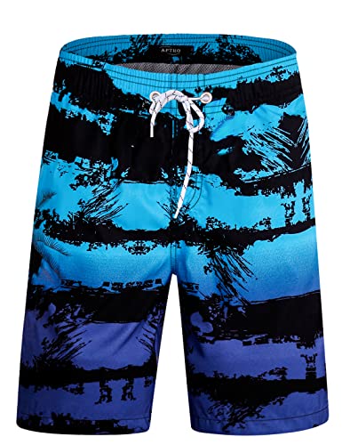 Aptro Men's Swim Trunks Stripes Board Shorts Beach Swimwear #1803 Blue L #TOP14