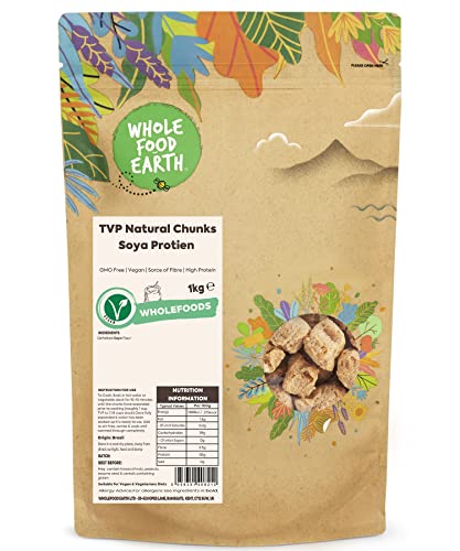 Wholefood Earth - Proteína de soja texturizada natural en trozos, sin transgénicos, vegana, sin azúcar añadido, 1 kg