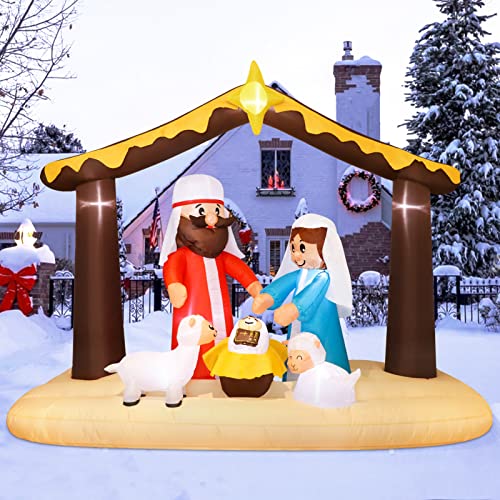 8 Ft Long Christmas Inflatables Decorations, Lighted Inflatable Nativity Scene Outdoor Decor With Jesus And Lamb, Blow Up Christmas Decorations Outdoor Yard For Garden Lawn Patio Xmas Decorations #TOP4