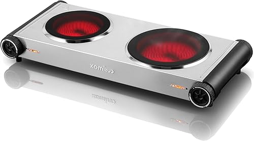 Miniatura 2 de Cusimax Estufa eléctrica portátil para cocinar con control de temperatura de potencia de 1800 W, placa caliente eléctrica doble, quemador infrarrojo