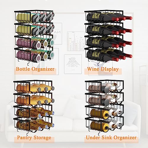 منظم زجاجات مياه من 4 قطع، حامل زجاجة مياه معدني قابل للتكديس للدولاب والثلاجة، حامل الأكواب لتخزين زجاجات المياه، رف تخزين المشروبات للمطبخ والمخزن من جيلاس، لون أسود