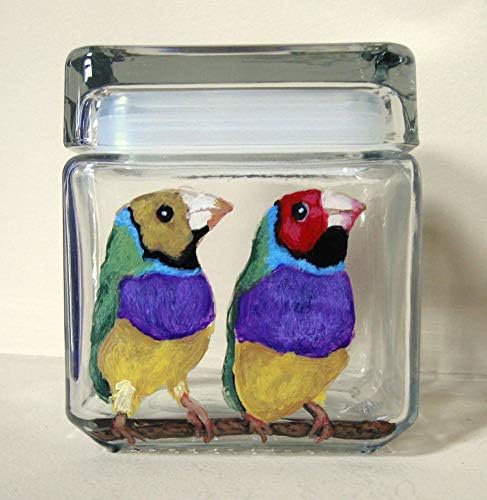 Gouldian Finches, Bird Seed Jar, Free Shipping, Custom Pet Canister, Personalized Birds, Aviary Art