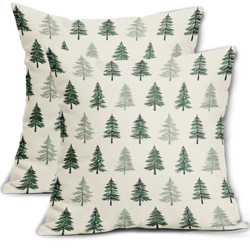 Christmas Pillow Covers 18x18 Inch Set of 2 Green Grey