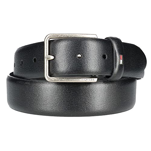 Tommy Hilfiger Men's Smooth Feather Edge Leather Belt, 32, Black