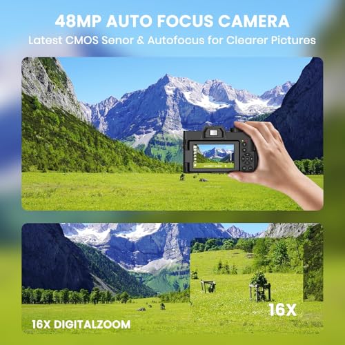 Image of Digital Camera for Photography, Camara Fotografica Video Auto Focus 48 MP with WiFi Auto-Focus Vlog Camera for YouTube with Flip Screen 16X Zoom with 32GB Micro SD Card Card Reader
