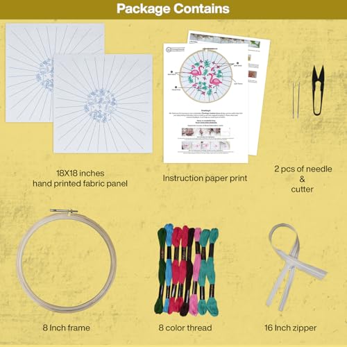 Image of Embroiderymaterial DIY Embroidery Cushion Cover Embroidery Kit for Beginners with Pink Flamingo Design Cross Stitch Decorative Pillow Covers, Hand Embroidery Craft Kit for Home Decor (2PC, 16x16)