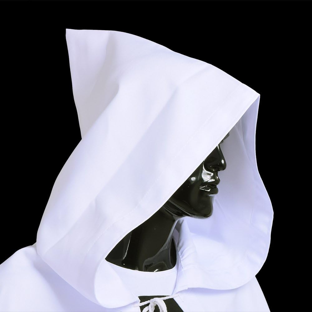 BLESSUME White Medieval Knight Templar Cloak Hooded Cape Cosplay Robe - Image 4