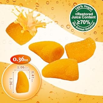 Healthy Mango Flavored Gummy Candy Snack, Vegan, Super Juicy with 70% Real Juice Content, Soft & Chewy Gummi Candy Individually Wrapped, No Artificial Flavors or Dyes, Allergy Friendly, 1LB Pack Bulk