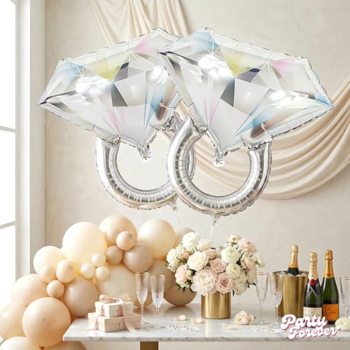 PartyForever Silver Diamond Ring Foil Balloons – 2 Pack 26 inch White Gold Color Engagement Ring Balloons – Bridal Shower, Bachelorette, Engagement & Wedding Decorations by PartyForever - Image 8