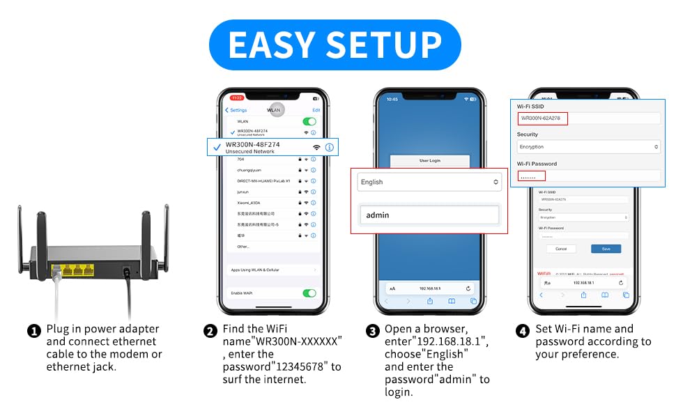Image of KKH 2.4ghz WiFi Router, Portable Travel Easy Setup Wireless Internet Network Pocket-Sized Long Range Wi-Fi Routers, High Speed up to 300mbps for Hotel Home Smart TV PC Computer Phone Gaming