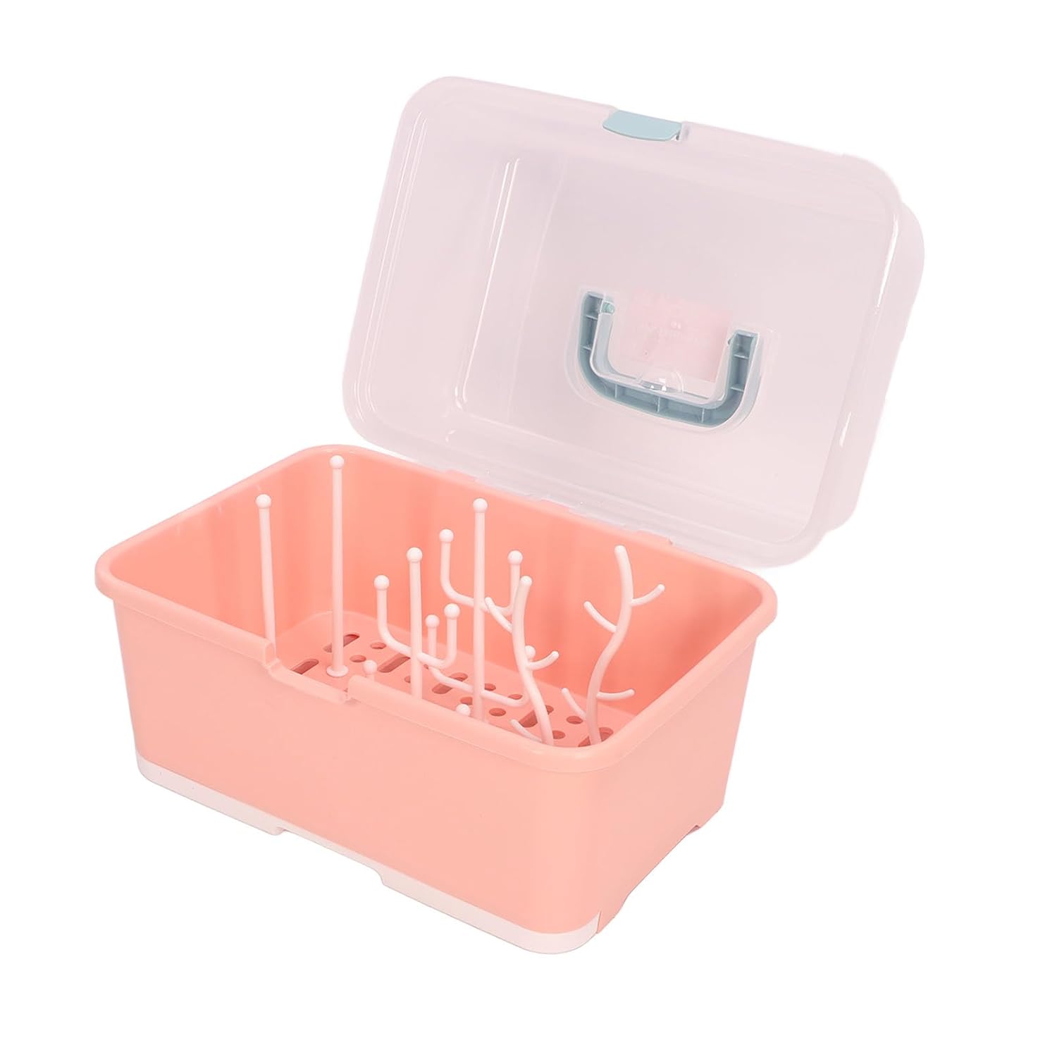 Baby Bottle Drying Storage Box, Easy Assembly Baby Bottle Drying Rack Container Large Capacity for Home (Implicit Pink)